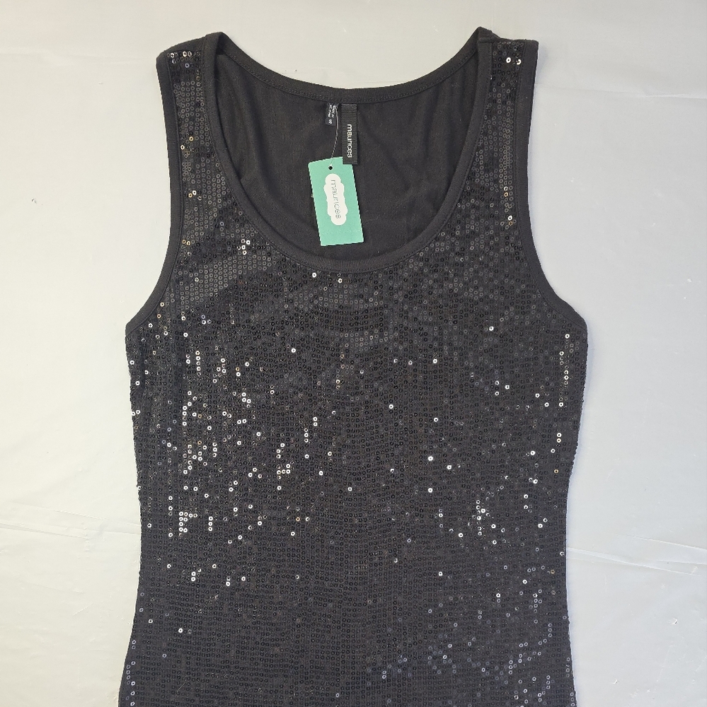 NWT Maurices Tank Top Black Glittery Sequins Sleeveless Top Party Date Night S